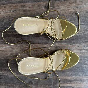 Lemonade Gold Metallic Strappy Lace-Up Sandals - Size 8